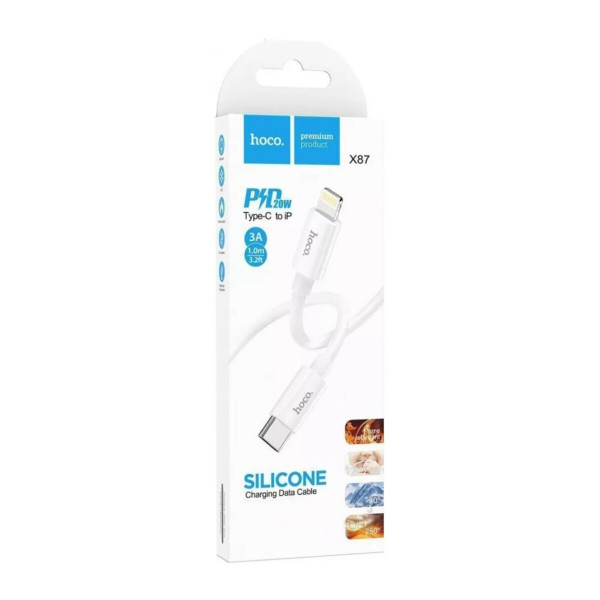 Кабель HOCO X87 Magic silicone PD charging data cable for iP Білий