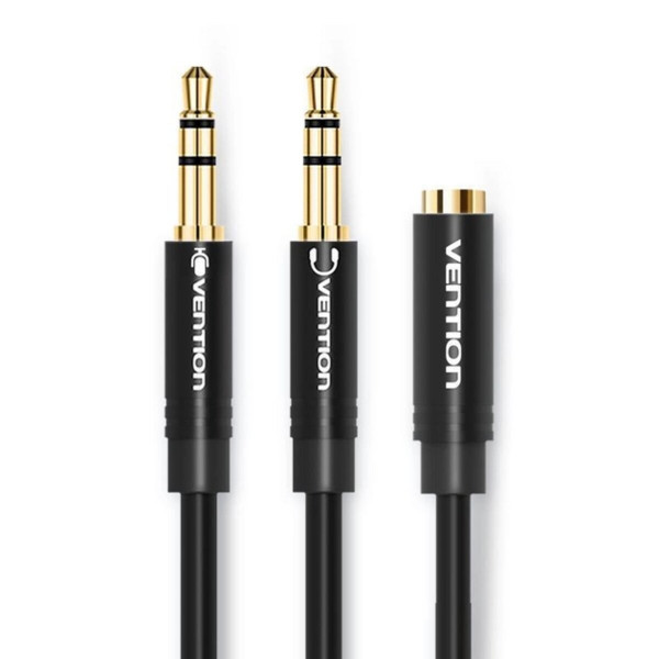 Кабель Vention 2*3.5mm Male to 4 Pole 3.5mm Female Audio Cable 0.3M Чорний ABS Type (BBTBY)