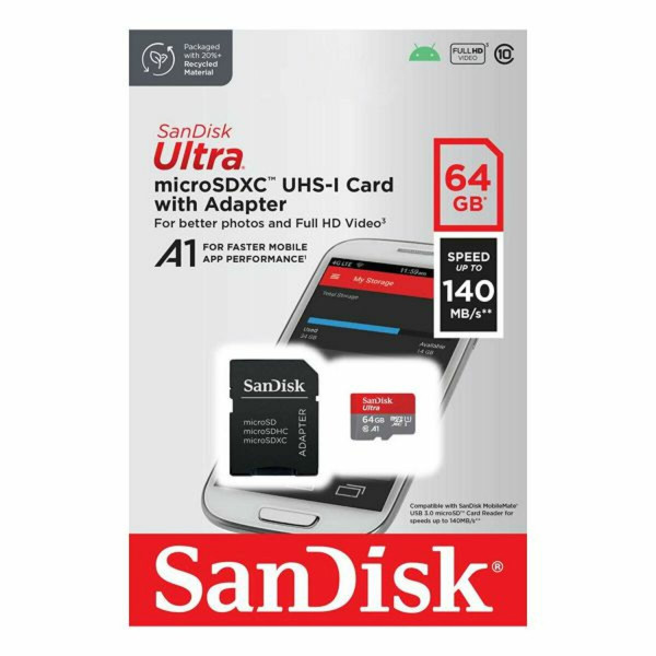 Карта пам'яті microSDXC (UHS-1) SanDisk Ultra 64Gb class 10 A1 (140Mb/s) (adapter SD)