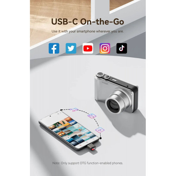 Картридер Vention USB 2.0 Type-C MicroSD Card Reader Gray Zinc Alloy Type