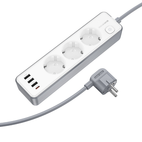 Мережевий подовжувач BOROFONE BAC9 Power 3-position socket(PD20W/1C3A)(EU/GER)(L=3M) Білий