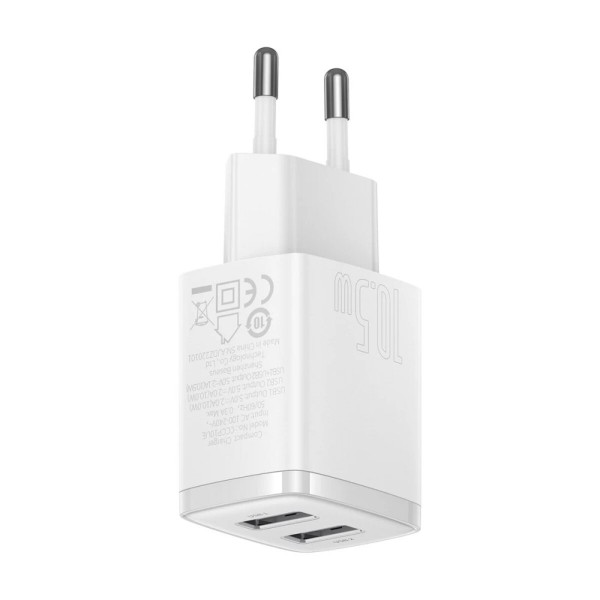 Мережевий зарядний пристрій Baseus Compact Charger 2U 10.5W EU Білий