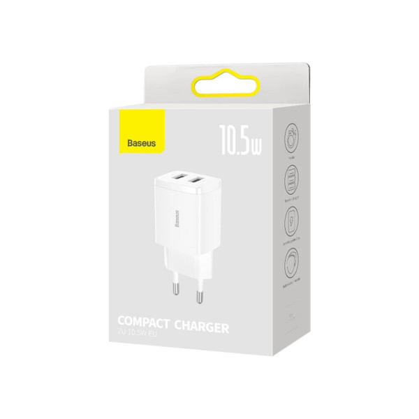 Мережевий зарядний пристрій Baseus Compact Charger 2U 10.5W EU Білий