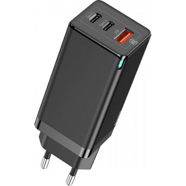 Мережевий зарядний пристрій Baseus GaN3 Pro Fast Charger 2C+U 65W (Cable Type-C to Type-C 100W(20V/5A) 1m) Black