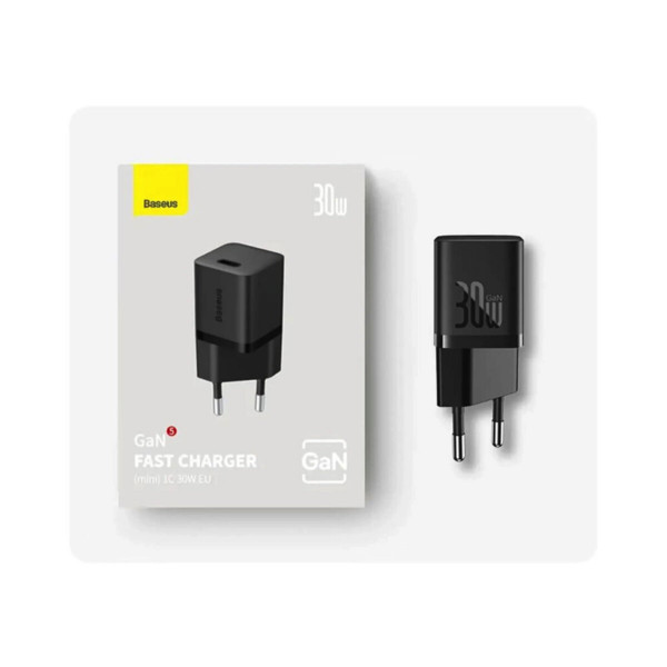 Мережевий зарядний пристрій Baseus GaN5 Fast Charger(mini) 1C 30W EU Чорний