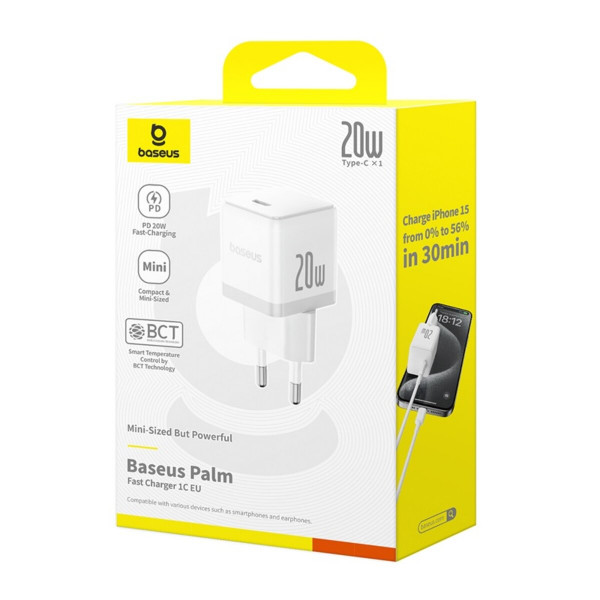 Мережевий зарядний пристрій Baseus Palm Fast Charger 1C 20W EU Moon Білий