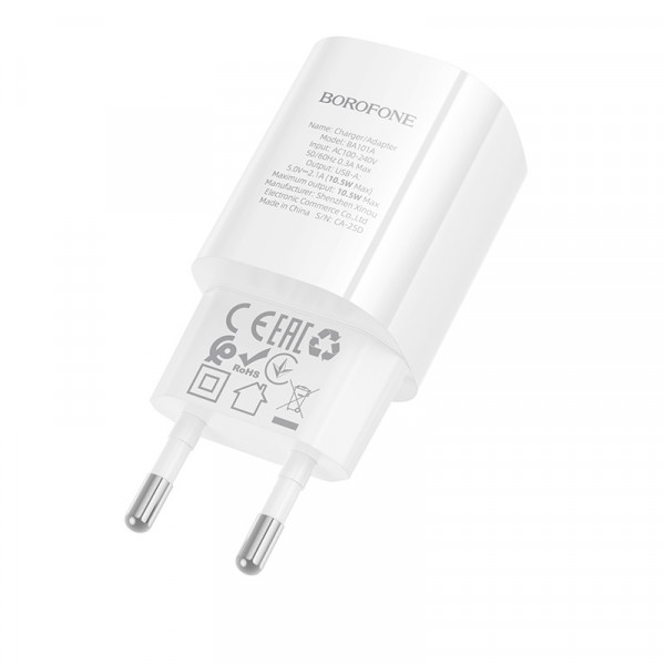 Мережевий зарядний пристрій BOROFONE BA101A Pudding single port charger (EU) White (6941991124013)