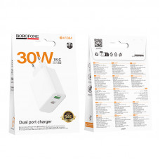 Мережевий зарядний пристрій BOROFONE BA108A Stellar PD30W+QC3.0 charger (EU) White (6941991125379)