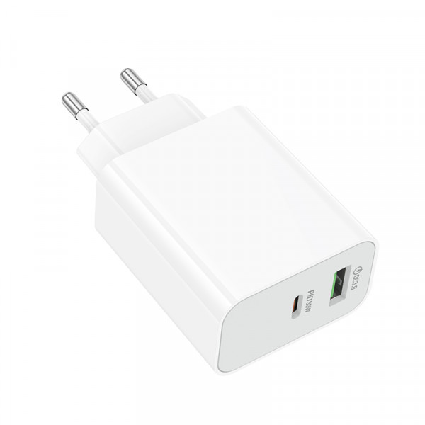 Мережевий зарядний пристрій BOROFONE BA108A Stellar PD30W+QC3.0 charger (EU) White (6941991125379)