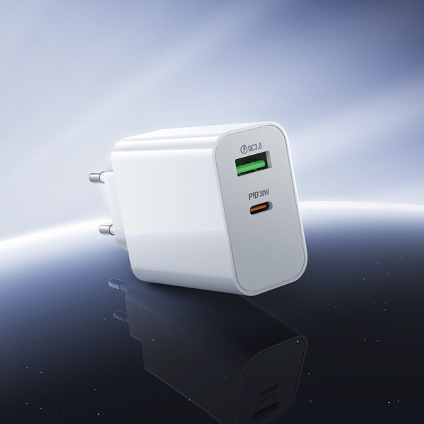 Мережевий зарядний пристрій BOROFONE BA108A Stellar PD30W+QC3.0 charger (EU) White (6941991125379)
