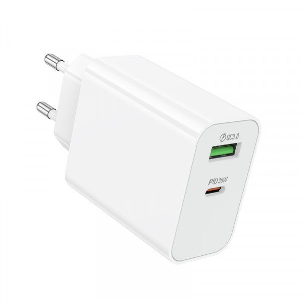 Мережевий зарядний пристрій BOROFONE BA108A Stellar PD30W+QC3.0 charger (EU) White (6941991125379)