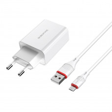 Мережевий зарядний пристрій BOROFONE BA21A Long journey single port QC3.0 charger set(Micro) 18W Білий