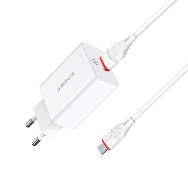 Мережевий зарядний пристрій BOROFONE BA21A Long journey single port QC3.0 charger set(Micro) 18W Білий