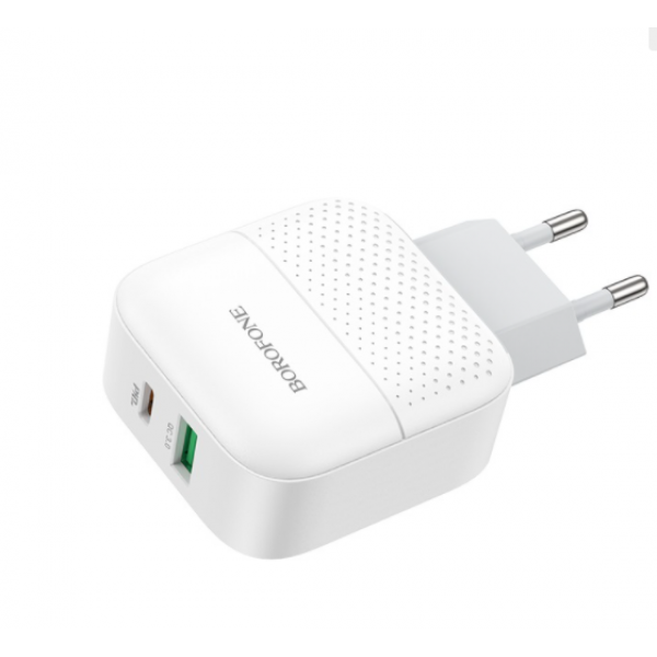 Мережевий зарядний пристрій BOROFONE BA46A Premium PD + QC3.0 18W Білий
