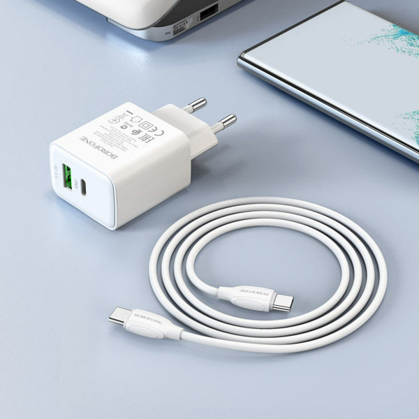 Мережевий зарядний пристрій BOROFONE BA67A PD20W+QC3.0 charger set(Type-C to Type-C) Білий