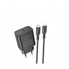 Мережевий зарядний пристрій BOROFONE BA71A Power single Port PD20W charger set(C to iP) Чорний