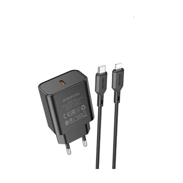 Мережевий зарядний пристрій BOROFONE BA71A Power single Port PD20W charger set(C to iP) Чорний