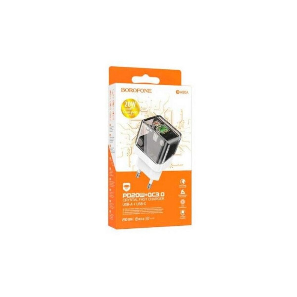 Мережевий зарядний пристрій BOROFONE BA80A Scenery PD20W+QC3.0 charger (EU) Transparent Black