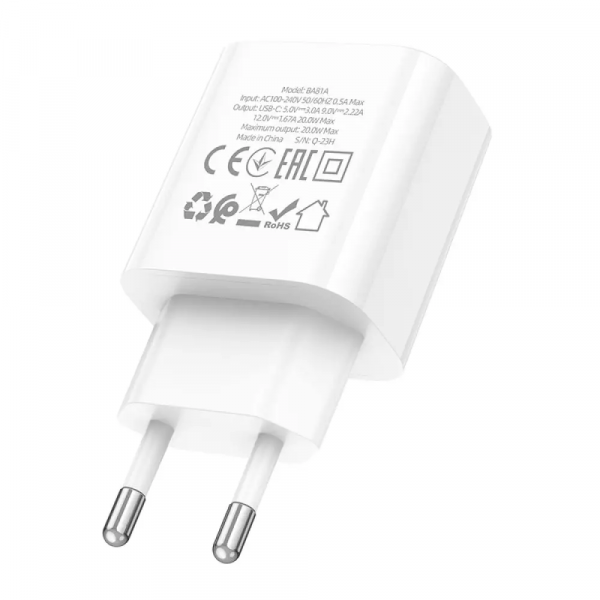 Мережевий зарядний пристрій BOROFONE BA81A single port PD20W charger(EU) White (6941991108181)