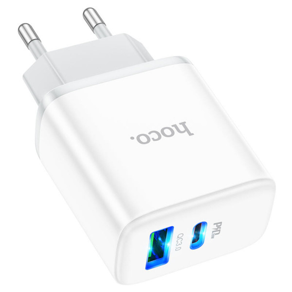 Мережевий зарядний пристрій HOCO C105A Stage dual port PD20W+QC3.0 charger Білий