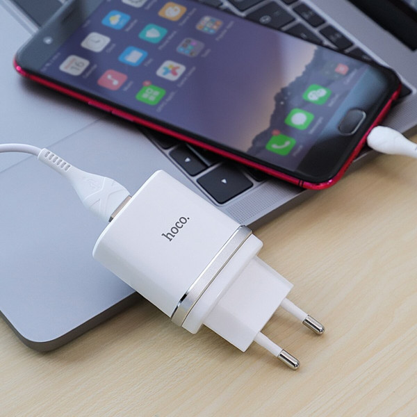 Мережевий зарядний пристрій HOCO C12Q Smart QC3.0 charger set(Micro) 18W Білий
