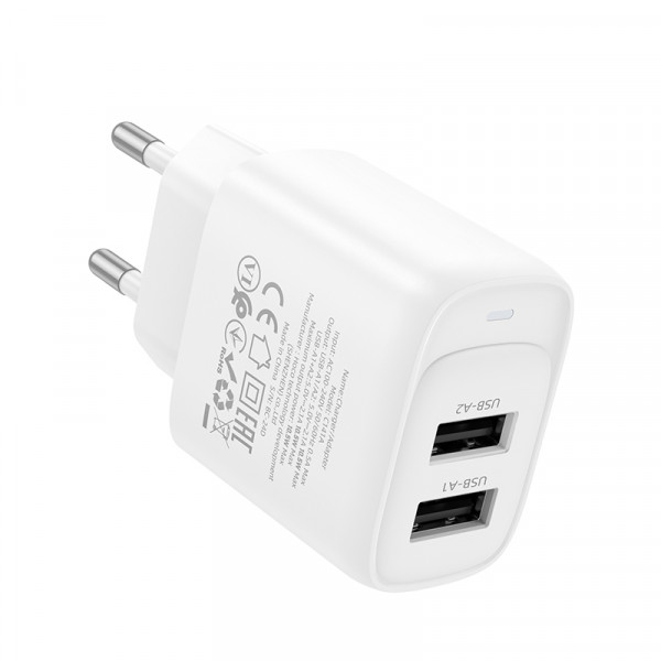 Мережевий зарядний пристрій HOCO C141A Smart dual-port charger White (6942007627856)