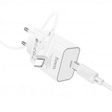 Мережевий зарядний пристрій HOCO C143A Benefit single port PD20W charger set(C to iP) White (6942007652070)