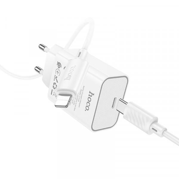 Мережевий зарядний пристрій HOCO C143A Benefit single port PD20W charger set(C to iP) White (6942007652070)