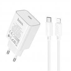 Мережевий зарядний пристрій HOCO C143A Benefit single port PD20W charger set(C to iP) White (6942007652070)