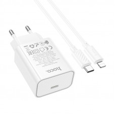 Мережевий зарядний пристрій HOCO C143A Benefit single port PD20W charger set(C to iP) White (6942007652070)