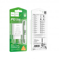 Мережевий зарядний пристрій HOCO C143A Benefit single port PD20W charger set(C to iP) White (6942007652070)