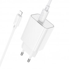 Мережевий зарядний пристрій HOCO C143A Benefit single port PD20W charger set(C to iP) White (6942007652070)
