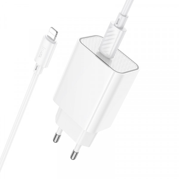 Мережевий зарядний пристрій HOCO C143A Benefit single port PD20W charger set(C to iP) White (6942007652070)