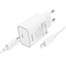 Мережевий зарядний пристрій HOCO C143A Benefit single port PD20W charger set(C to iP) White (6942007652070)