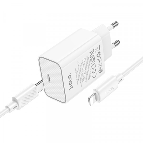 Мережевий зарядний пристрій HOCO C143A Benefit single port PD20W charger set(C to iP) White (6942007652070)