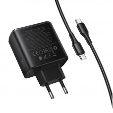 Мережевий зарядний пристрій HOCO C160A Upgrade PD65W(2C1A) charger set(C to C) Black (6942007672016)