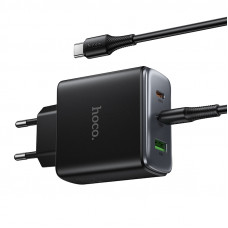 Мережевий зарядний пристрій HOCO C160A Upgrade PD65W(2C1A) charger set(C to C) Black (6942007672016)