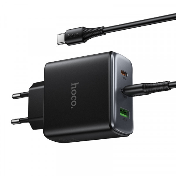 Мережевий зарядний пристрій HOCO C160A Upgrade PD65W(2C1A) charger set(C to C) Black (6942007672016)