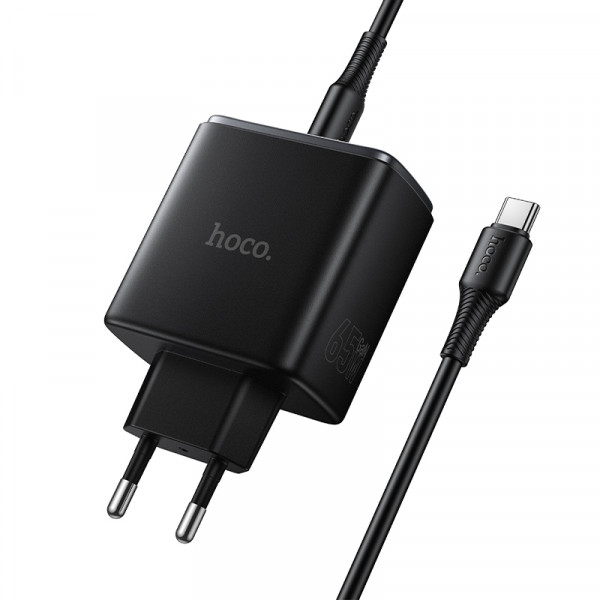 Мережевий зарядний пристрій HOCO C160A Upgrade PD65W(2C1A) charger set(C to C) Black (6942007672016)