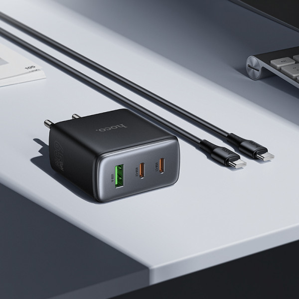 Мережевий зарядний пристрій HOCO C160A Upgrade PD65W(2C1A) charger set(C to C) Black (6942007672016)