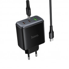 Мережевий зарядний пристрій HOCO C160A Upgrade PD65W(2C1A) charger set(C to C) Black (6942007672016)