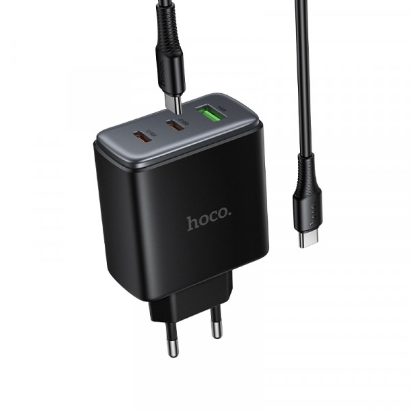 Мережевий зарядний пристрій HOCO C160A Upgrade PD65W(2C1A) charger set(C to C) Black (6942007672016)
