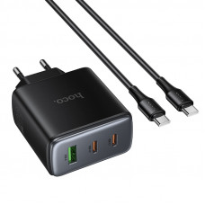 Мережевий зарядний пристрій HOCO C160A Upgrade PD65W(2C1A) charger set(C to C) Black (6942007672016)