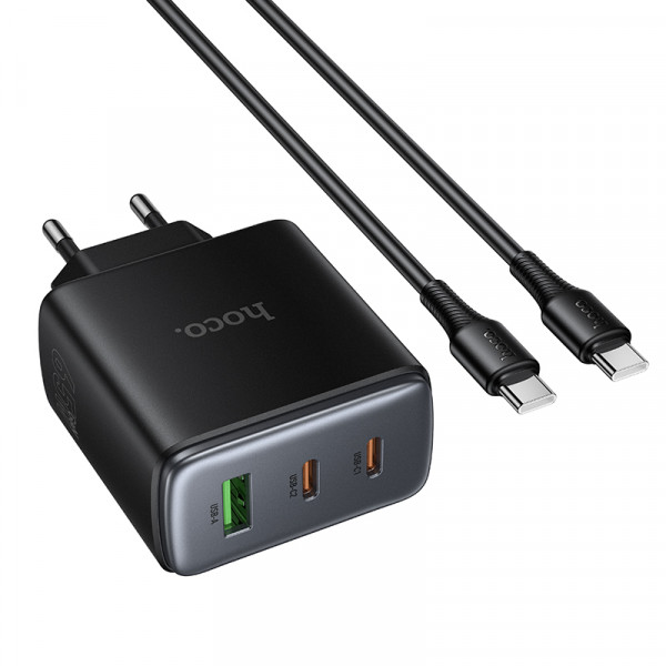 Мережевий зарядний пристрій HOCO C160A Upgrade PD65W(2C1A) charger set(C to C) Black (6942007672016)