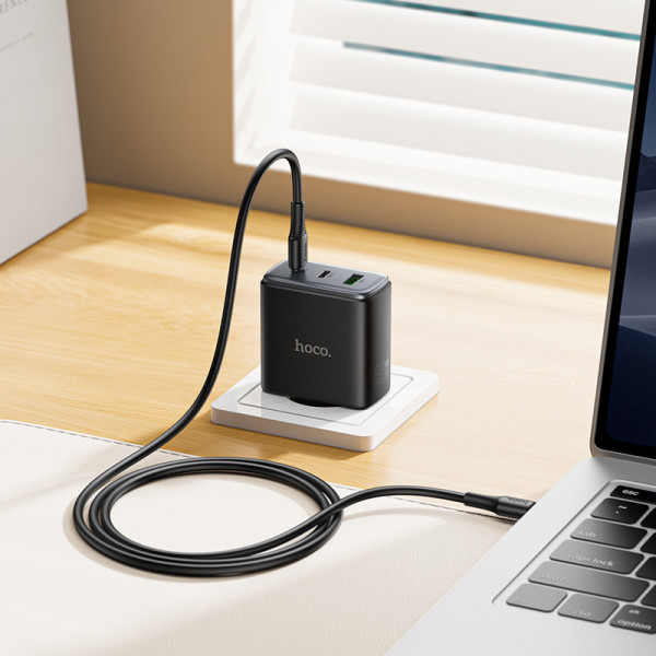 Мережевий зарядний пристрій HOCO C160A Upgrade PD65W(2C1A) charger set(C to C) Black (6942007672016)