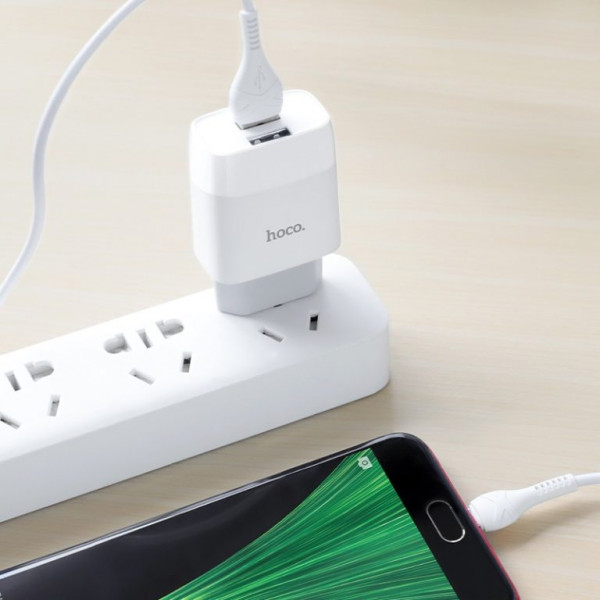 Мережевий зарядний пристрій HOCO C73A Glorious dual port charger set(Micro) 12W Білий