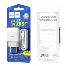Мережевий зарядний пристрій HOCO C73A Glorious dual port charger set(Micro) 12W Білий