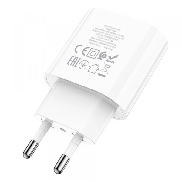 Мережевий зарядний пристрій HOCO C94A Metro single port PD20W charger set(Type-C to Type-C) White (6931474762191)