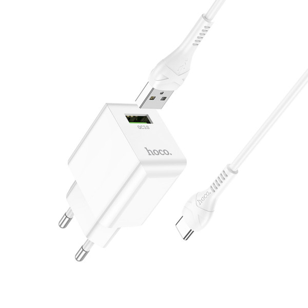 Мережевий зарядний пристрій HOCO C98A Proton single port QC3.0 charger set(Type-C) Білий