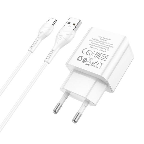 Мережевий зарядний пристрій HOCO C98A Proton single port QC3.0 charger set(Type-C) Білий